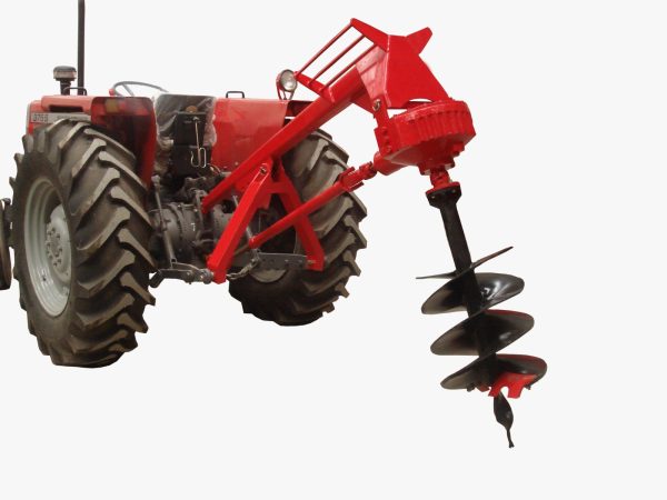 Tractor mounted post hole digger for agricultural drilling
